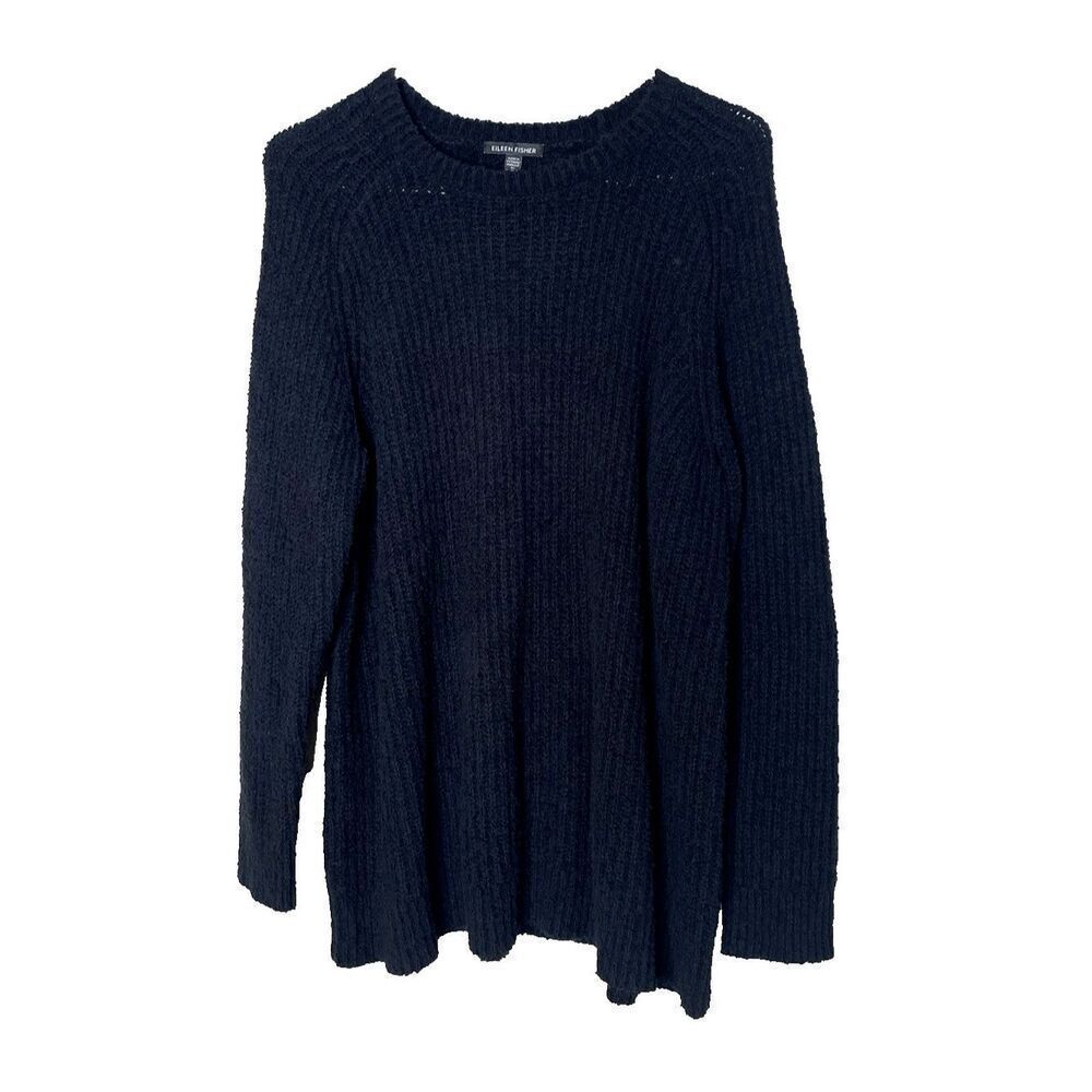 Eileen Fisher Size M Sweater Black Knit Organic Cotton Cashmere Blend Oversized